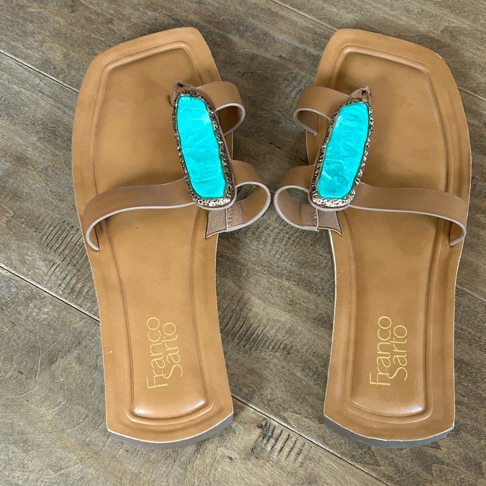 Franco Sarto Green and Brown Sandals with Ruched Detail